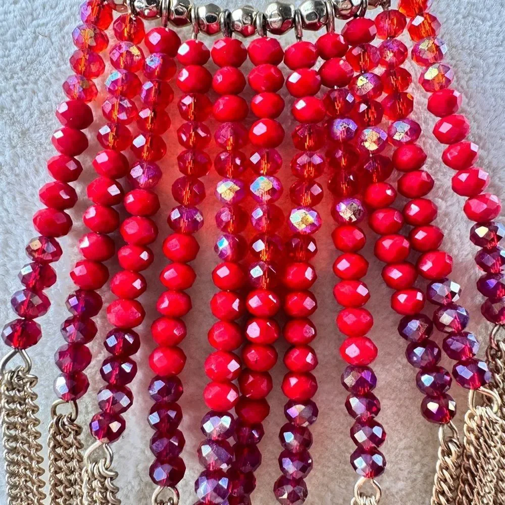 Elegant Red and Gold Glass Beaded Necklace